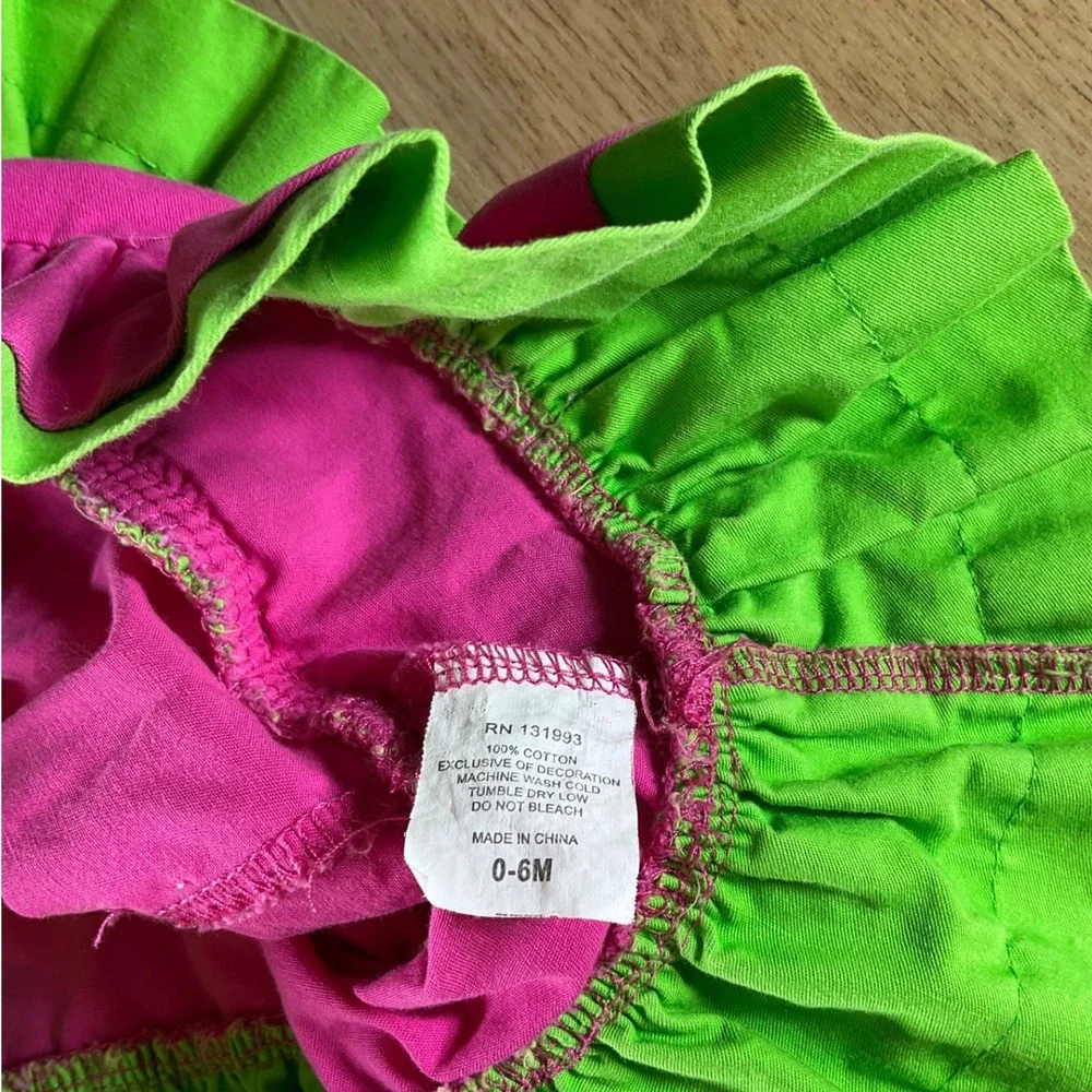 Mud‎ Pie Baby Girls Pink Lime Green Ruffled Tiered Cotton Dress 0-6M